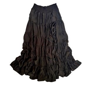 Black Layered Ruffles Bohemian Syle Long Skirt